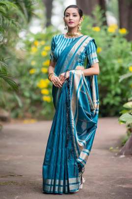 Soft Raw Silk Weaving Sky Blue Colour Saree