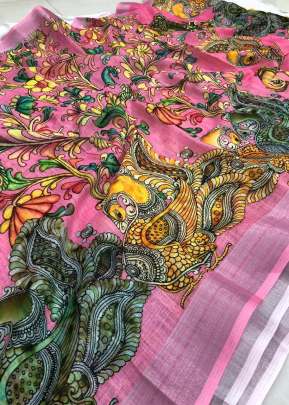 The LENIN pink colour SAREE with special woven in lenin  fabrics with embodying of vastness of Bright