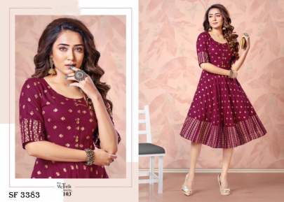 VICTORIA Gold Foil Printed Kurti In 8 Design By Beauty Queen