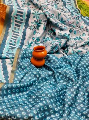 Vandana Designer Mul linen Cotton Sky blue Color By Rutrang