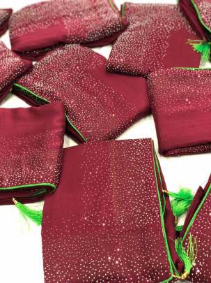 Vichitra Silk Maroon and Green Colour Saree