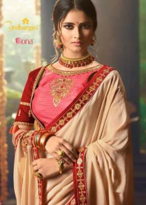  Wedding Wear Heavy Work Cream Colors Saree With Pink Blouse