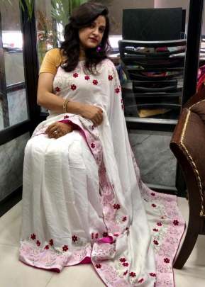 White Sweroski Saree In Vichitra