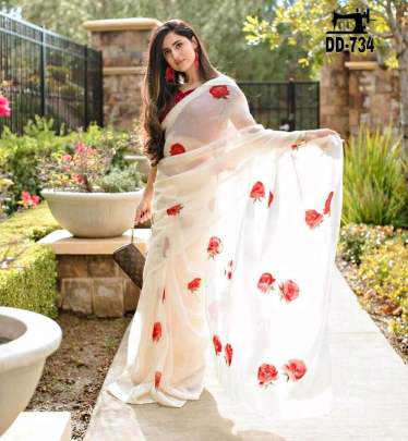  Winter Collection Moss Organza Saree With Digital Print