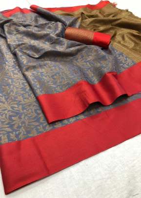 Zoya Orijnal Varanasi Cotton Silk Grey And Red Color Saree