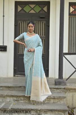 All Over Fine Zari Pure Soft Tussar Silk Saree in Light Blue