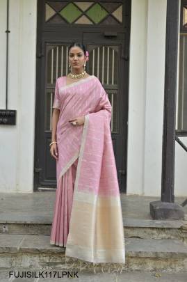 All Over Fine Zari Pure Soft Tussar Silk Saree in Light Pink