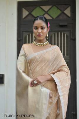 All Over Fine Zari Pure Soft Tussar Silk Saree in Dark Cream