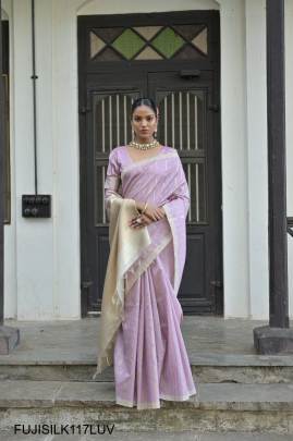 All Over Fine Zari Pure Soft Tussar Silk Saree in Lavender