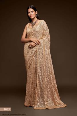 Ancient Ivory Georgette Multiple Sequence Embroidery The Starlite Sarees Vol 1 By Zeel Clothing