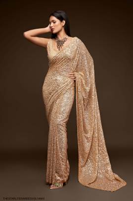 Ancient Ivory Georgette Multiple Sequence Embroidery The Starlite Sarees Vol 1 By Zeel Clothing