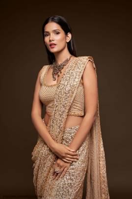 Ancient Ivory Georgette Multiple Sequence Embroidery The Starlite Sarees Vol 1 By Zeel Clothing