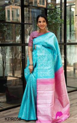 Baby Blue And Pink Lichi silk Saree KPR052