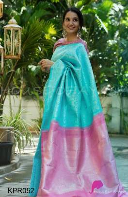 Baby Blue And Pink Lichi silk Saree KPR052