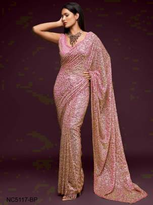 Baby Pink Heavy Embroider Sequance Saree NC5117