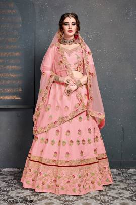 Baby Pink Slub Silk Lehenga Choli From Roohbab by Zeel Clothing 