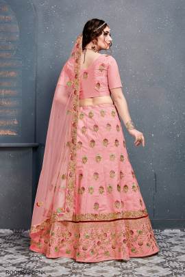 Baby Pink Slub Silk Lehenga Choli From Roohbab by Zeel Clothing