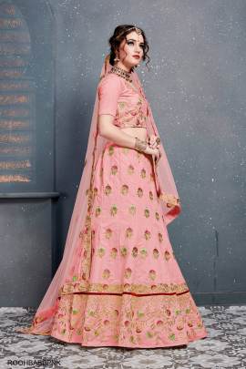 Baby Pink Slub Silk Lehenga Choli From Roohbab by Zeel Clothing