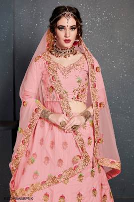 Baby Pink Slub Silk Lehenga Choli From Roohbab by Zeel Clothing