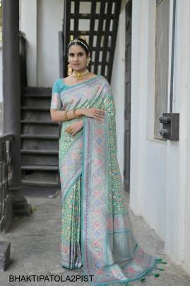 Banarasi Soft Silk Patola Saree in Pista