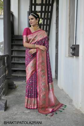 Banarasi Soft Silk Patola Saree in Rani