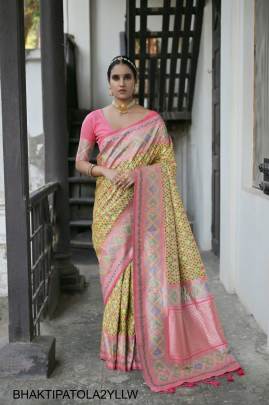 Banarasi Soft Silk Patola Saree in Yellow