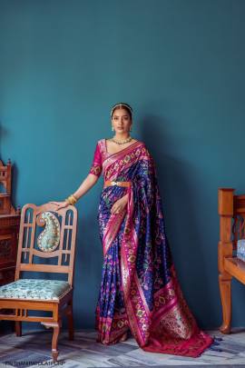 Banarasi Soft Silk Patola Saree with Meena   Zari Pattern in Purple