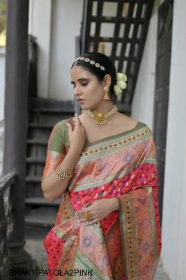 Banarasi Soft Silk Patola Saree in Pink