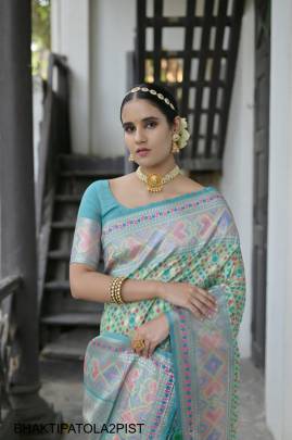 Banarasi Soft Silk Patola Saree in Pista