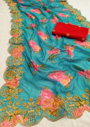 beautiful pure Gseorrgte digital Printed Hand Work sarees 