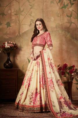 Beige and Peach Organza Lehenga Choli From Floral Vol 1 by Zeel Clothing