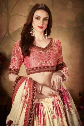 Beige and Peach Organza Lehenga Choli From Floral Vol 1 by Zeel Clothing