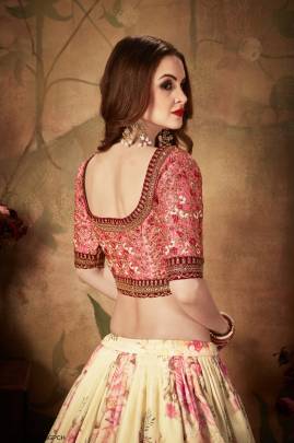 Beige and Peach Organza Lehenga Choli From Floral Vol 1 by Zeel Clothing