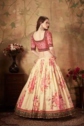 Beige and Peach Organza Lehenga Choli From Floral Vol 1 by Zeel Clothing