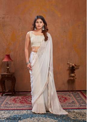 Beige Moss Stich Foil Saree from Triva by Dhaga