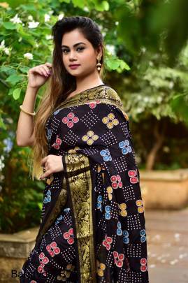 Black Block Print Bandhani Saree BaratVol2