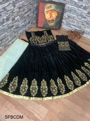 Black Colored Designer Multi Embroidered Work