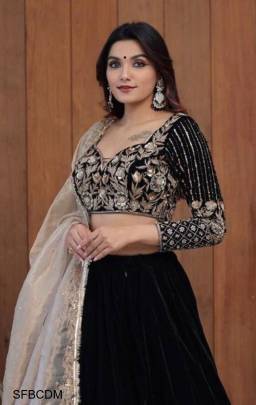 Black Colored Designer Multi Embroidered Work