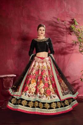 Black Cream Heavy Banglori Silk Lehenga Choli From Carnations by Zeel Clothing