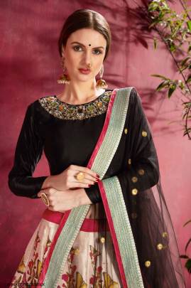 Black Cream Heavy Banglori Silk Lehenga Choli From Carnations by Zeel Clothing