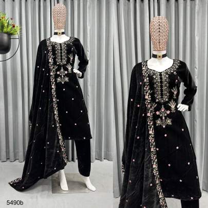 Black Designer Suit In Viscose velvet Fabric RTC 5490