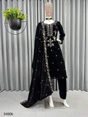 Black Designer Suit In Viscose velvet Fabric RTC 5490