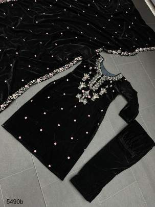 Black Designer Suit In Viscose velvet Fabric RTC 5490