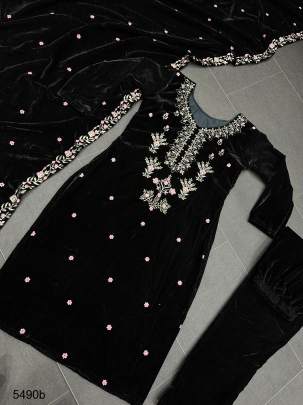 Black Designer Suit In Viscose velvet Fabric RTC 5490