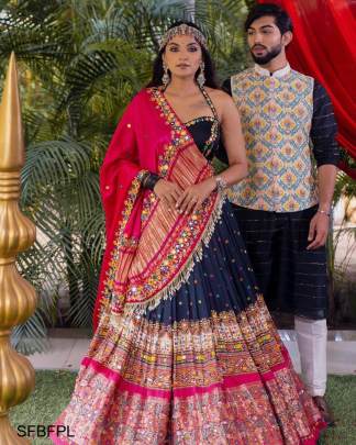 Black Featuring Printed Lehenga Choli In Heavy Butter Silk