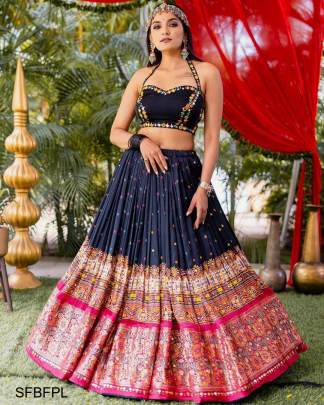 Black Featuring Printed Lehenga Choli In Heavy Butter Silk