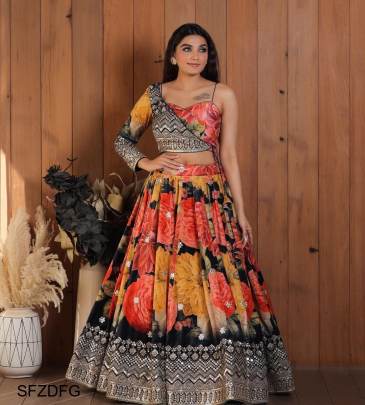 Black FOX GEORGETTE PRINT WITH EMBROIDERY SEQUENCE