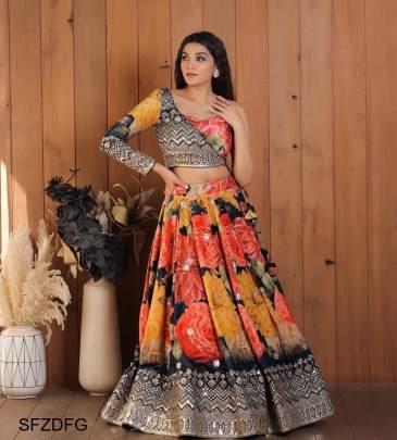 Black FOX GEORGETTE PRINT WITH EMBROIDERY SEQUENCE