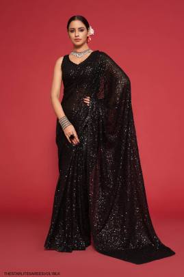 Black Georgette Multiple Sequence Embroidery The Starlite Sarees Vol 1 By Zeel Clothing