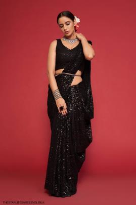 Black Georgette Multiple Sequence Embroidery The Starlite Sarees Vol 1 By Zeel Clothing